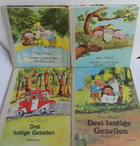 Drei lustige Gesellen. Buch 1 - 4 [Erstes bis viertes Buch] in 4 Bänden [komplett]. Aus dem Estnischen übersetzt von Helga Viira. Mit farbigen Illustrationen von Edgar Valter. - Raud, Eno