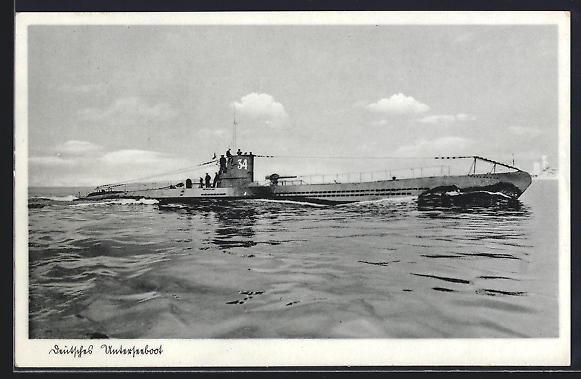 Ansichtskarte Deutsches Untersee-Boot U 34 auf See, Kriegsmarine ...
