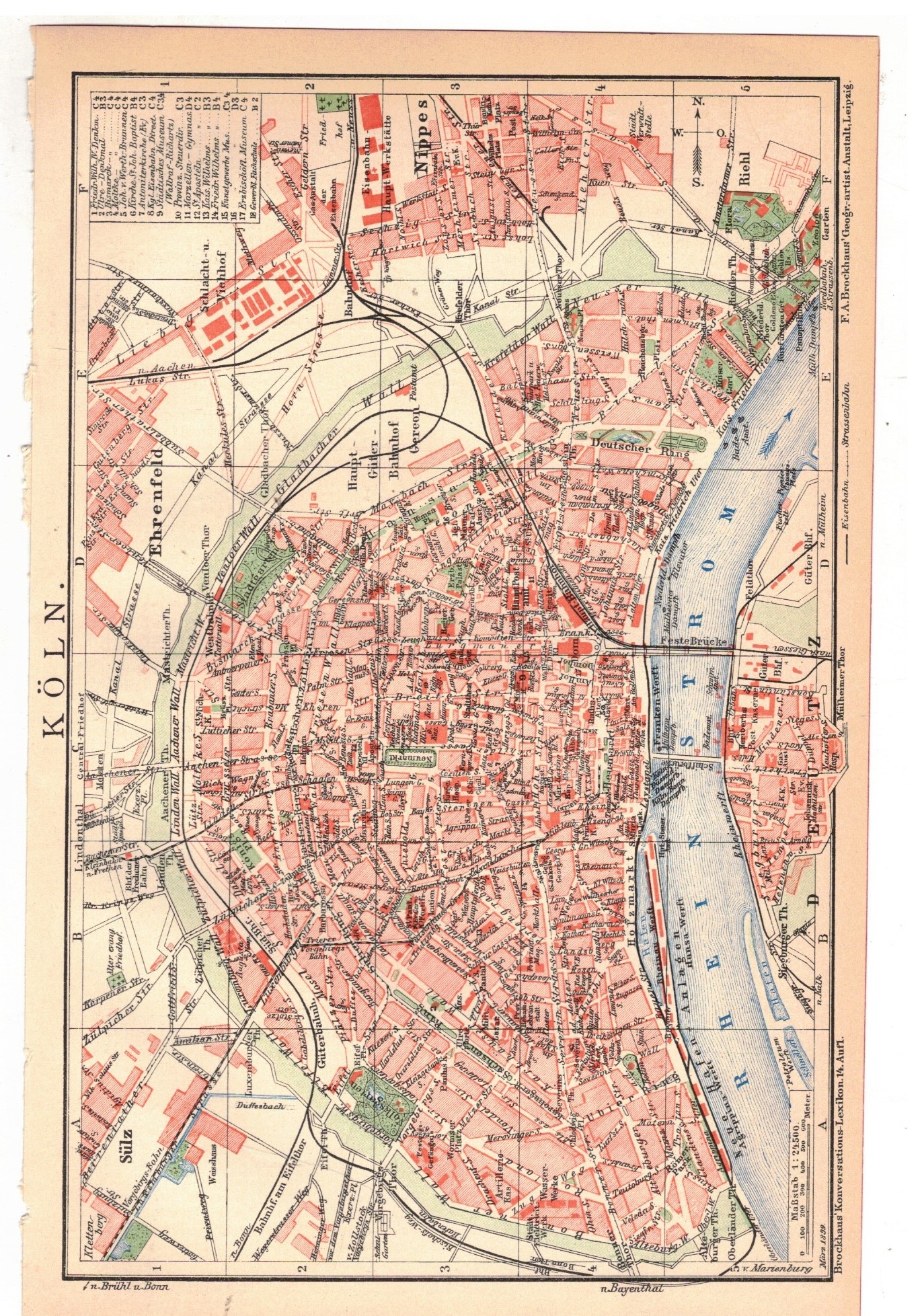 Stadtplan von Köln M 1 : 24 500: sehr Gut Landkarte (1897 ...