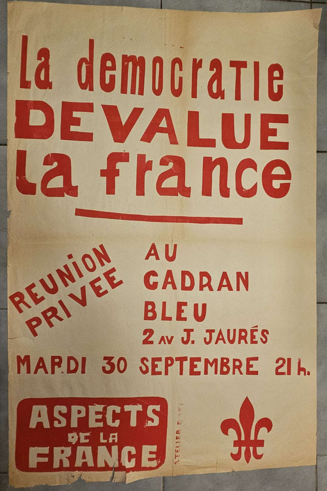 Affiche ASPECTS DE LA FRANCE Action Française Paris approx. années 1970 Collectif [Assez bon] [Couverture souple]