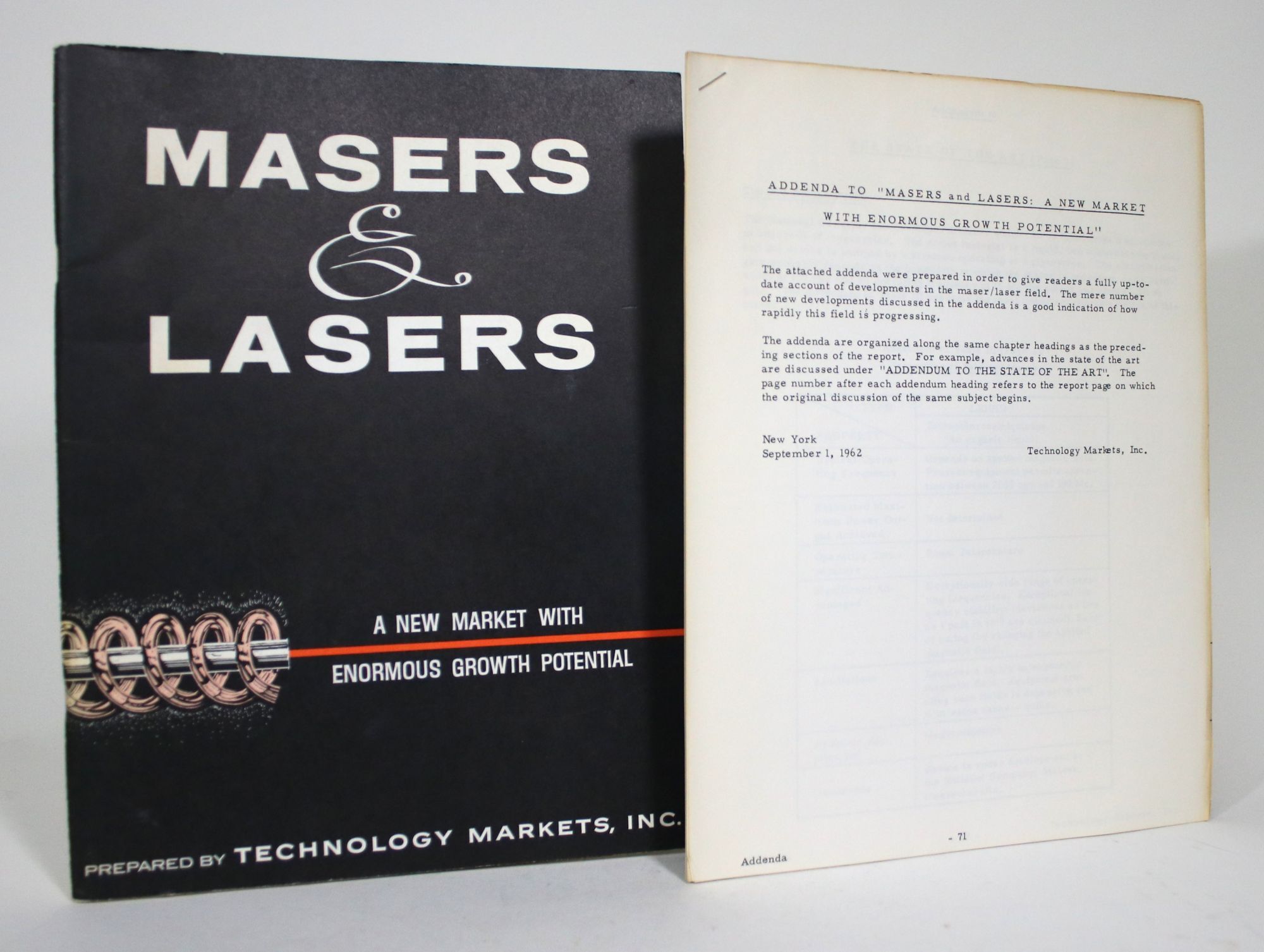 Masers & Lasers: A New Market with Enormous Growth Potential. A Market  Research Report by Rechsteiner, Emil B.and Robert L. Saxe: Fine Soft cover  (1962) 1st Edition. | Minotavros Books, ABAC ILAB
