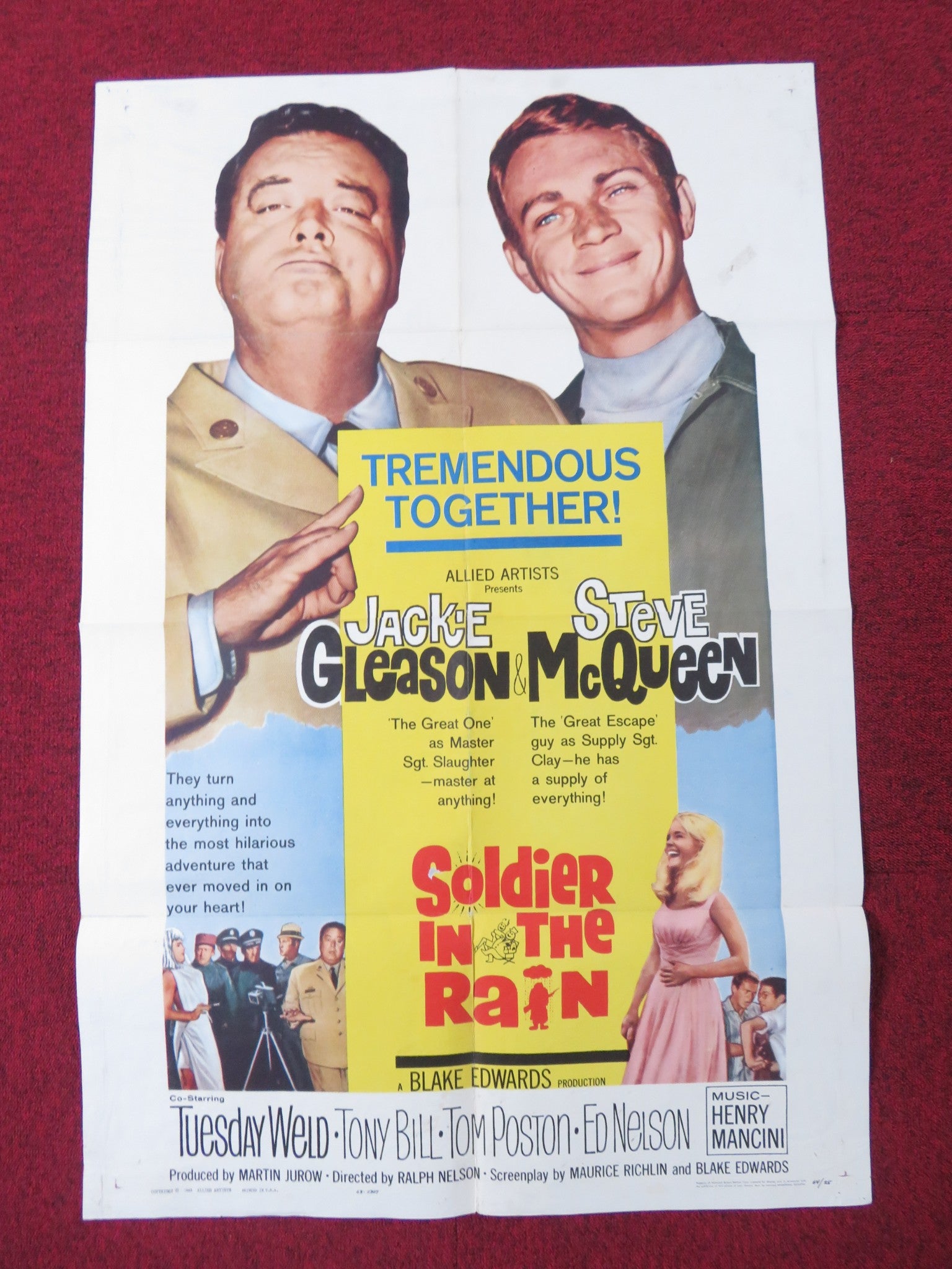 SOLDIER IN THE RAIN FOLDED US ONE SHEET POSTER JACKIE GLEASON STEVE MCQUEEN 1963 [Mauvais]