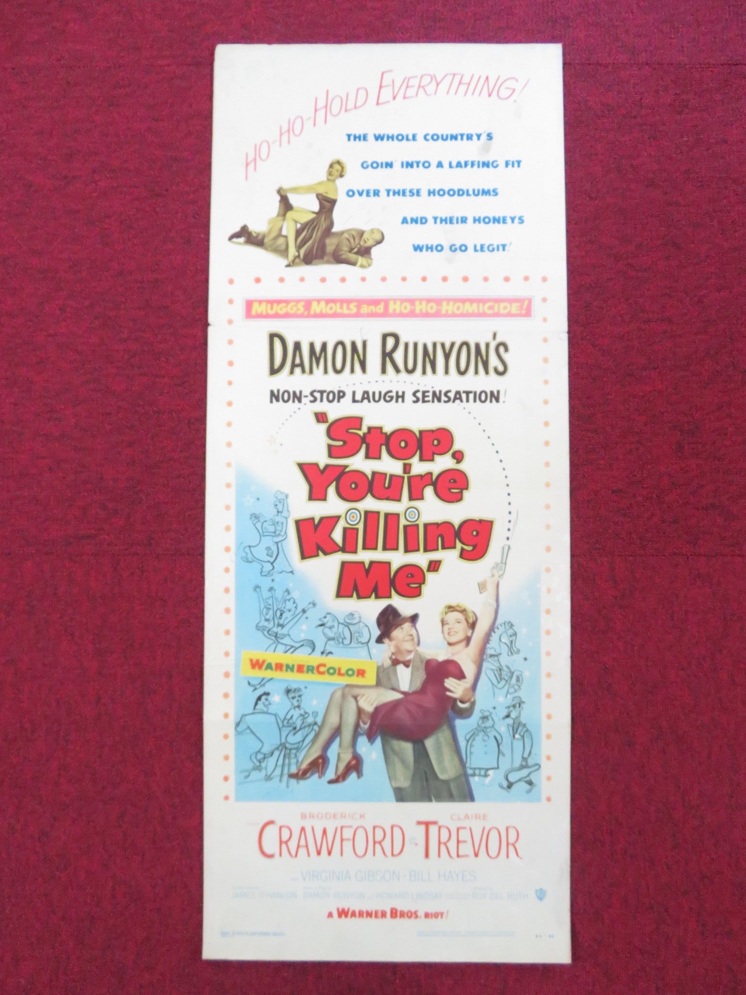 STOP YOU'RE KILLING ME US INSERT (14"x 36") POSTER BRODERICK CRAWFORD 1953 [Mauvais]
