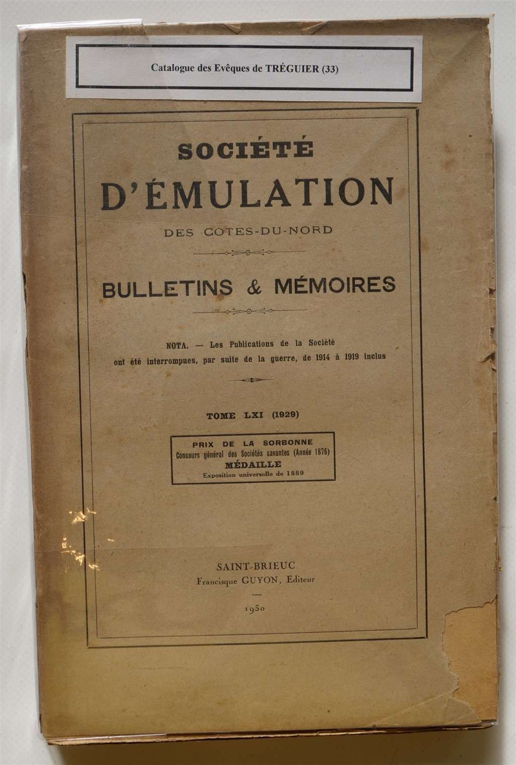 Bulletins & Mémoires de la Société d'Emulation des Côtes-du-Nord - Tome LXI (1929) Collectif [Bon] [Couverture souple]