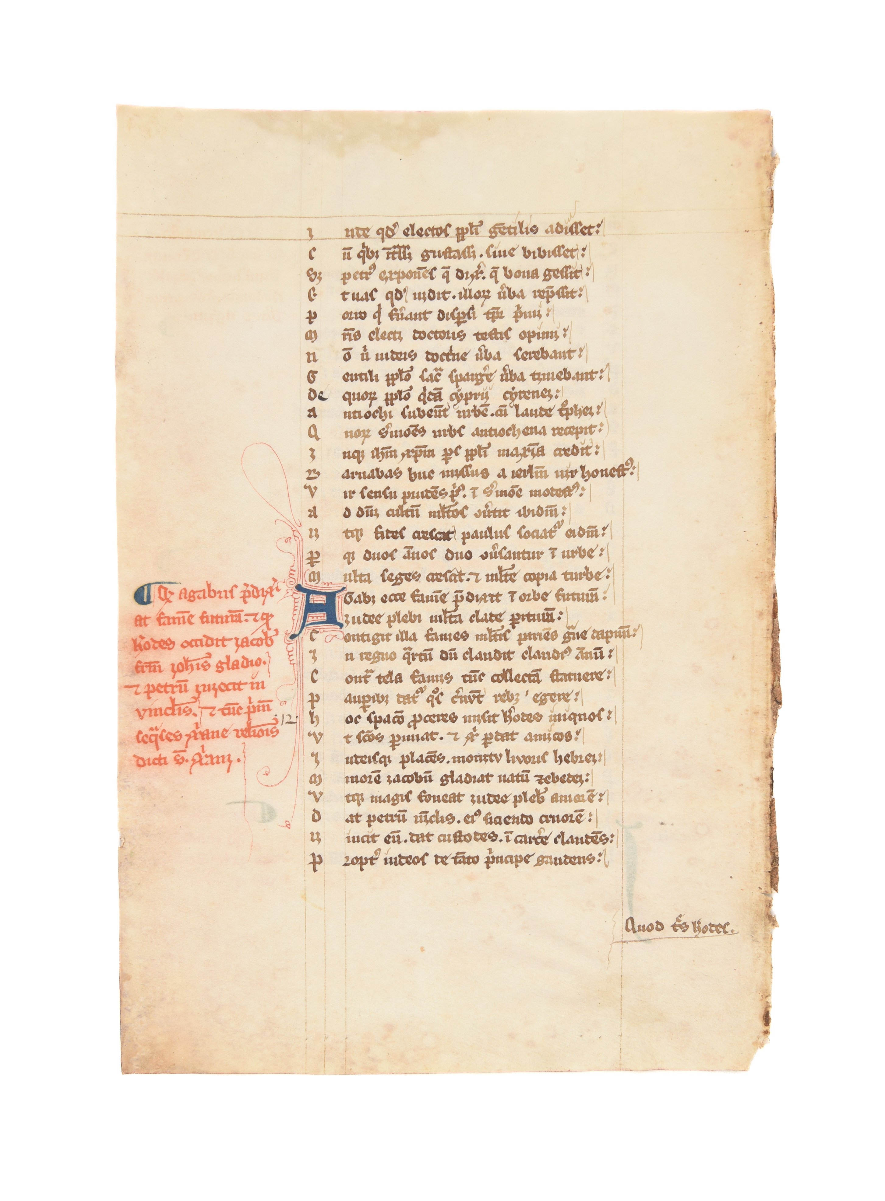 A leaf from Aurora in the first redaction by Aegidius of Paris, in Latin, manuscript on vellum. [England, second half or late 14th century]. PETRUS