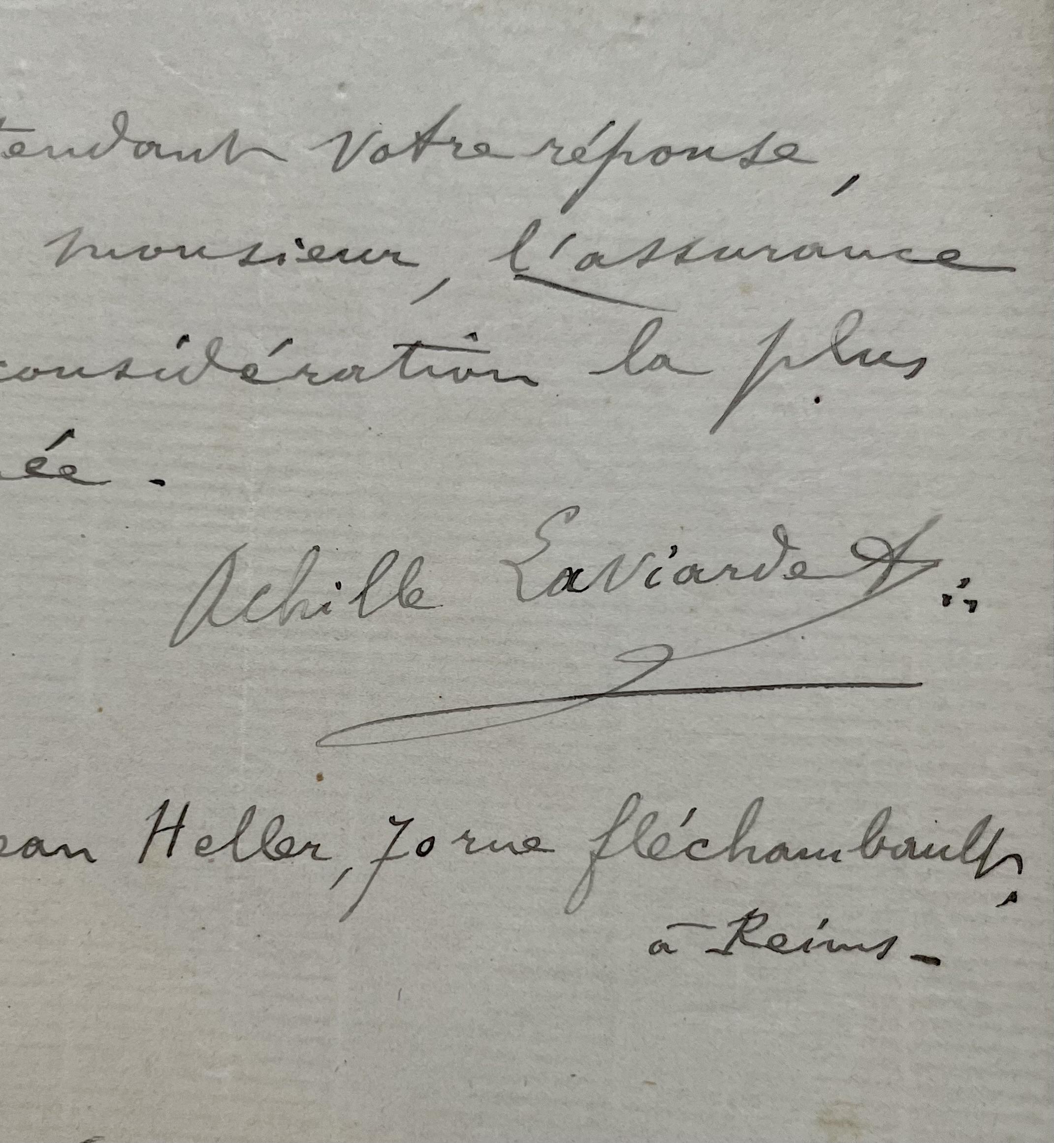 Lettre du roi Achille 1er, le rémois Achille Laviarde, prétendant au ...