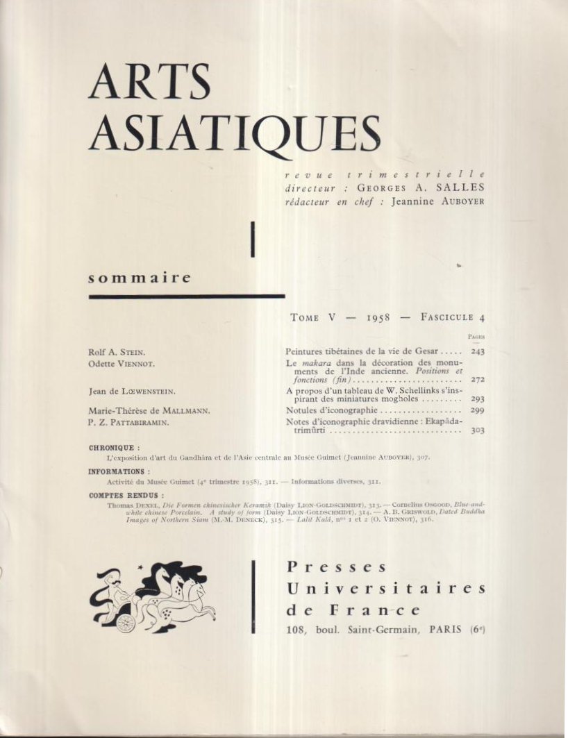 Annales du %usée Guimet et du Musée Cernuschi. - Arts Asiatiques. - Tome V - Fascicule 4 Stein, Viennot, de Loewenstein, de Mallmann, Pattabiramin, A