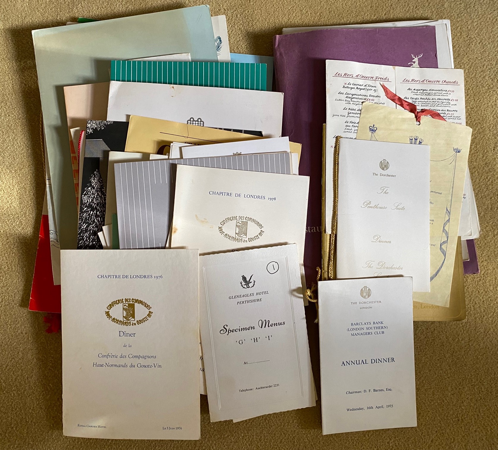 100 Menus From London Hotels: The Dorchester | The Royal Garden Hotel | British Airways | The Royal Wedding (Princess Diana | Prince Charles) etc. 19