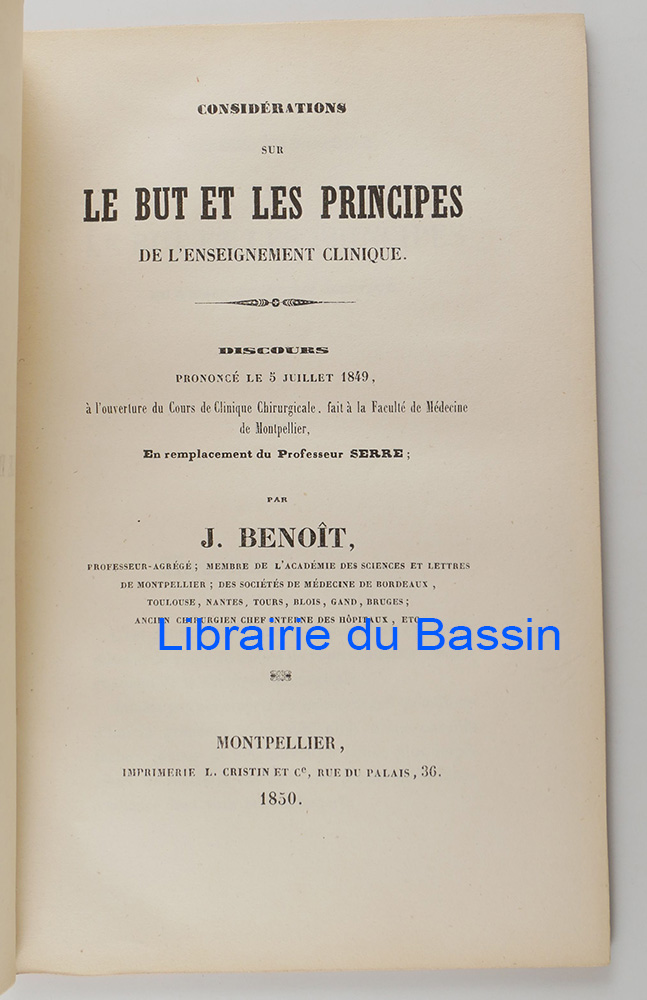 Considérations sur le but et les principes de l'enseignement clinique J. Benoît [Occasion - Assez bon] [Couverture souple]