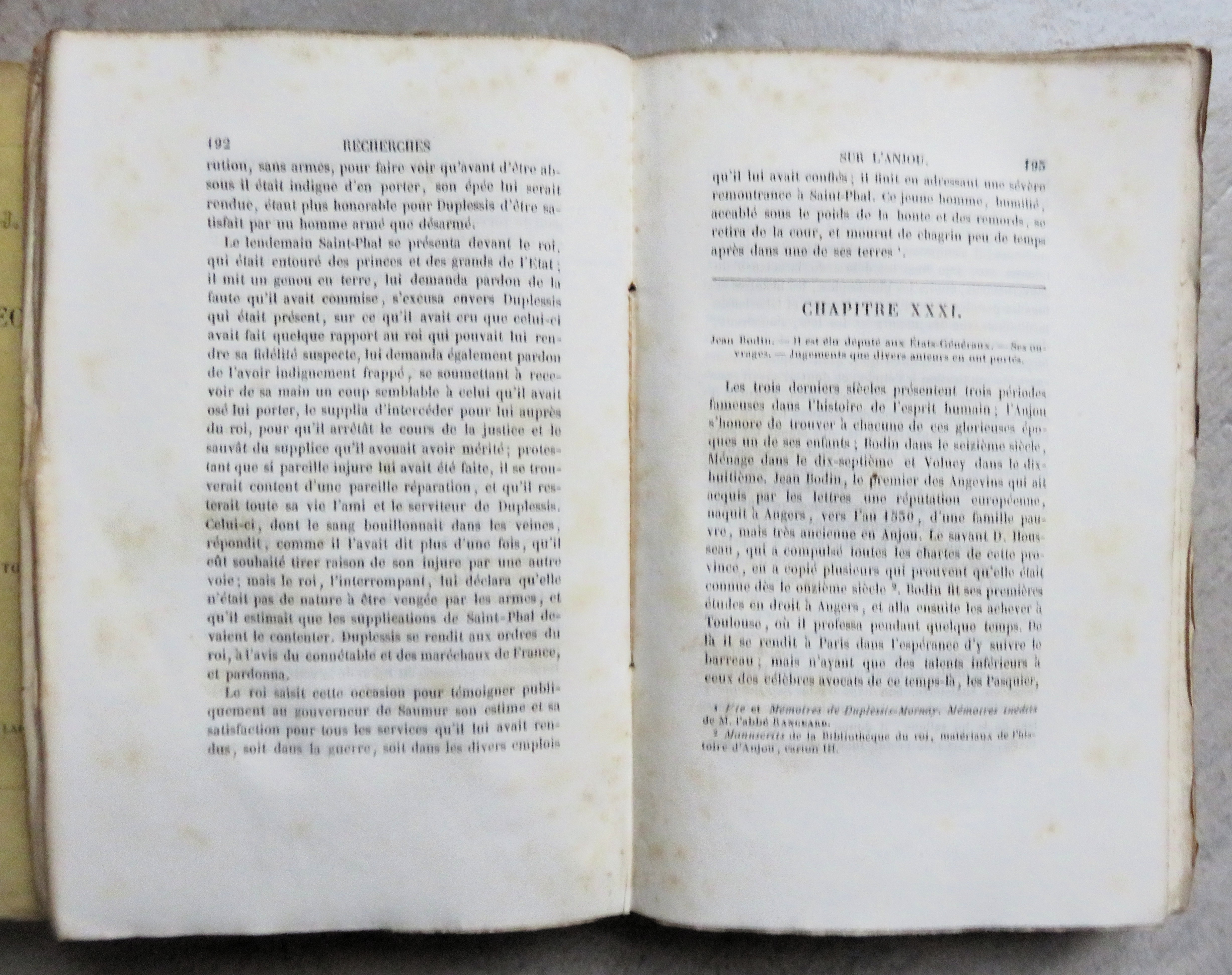 Recherches historiques sur l'Anjou. Seconde édition. Tome premier et deuxième (complet). J.-F. Bodin. [Bon] [Couverture souple]