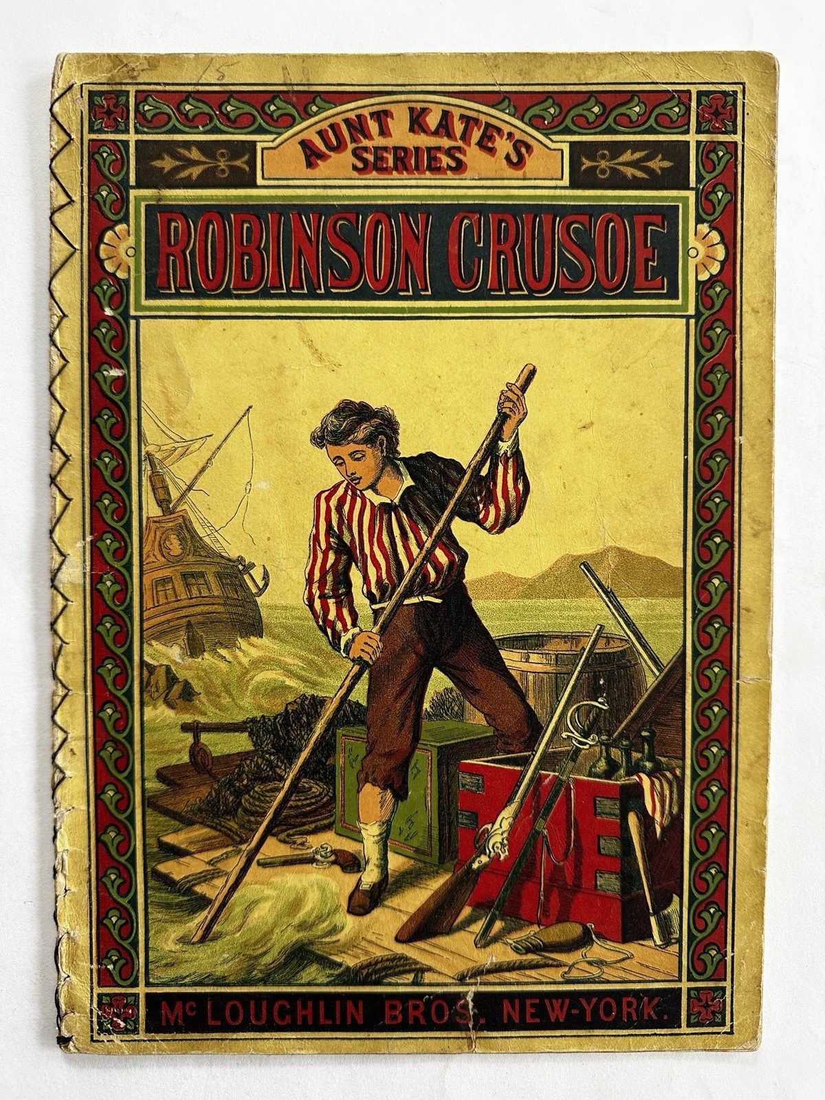 Robinson Crusoe on deserted island c.1870s McLoughlin color litho