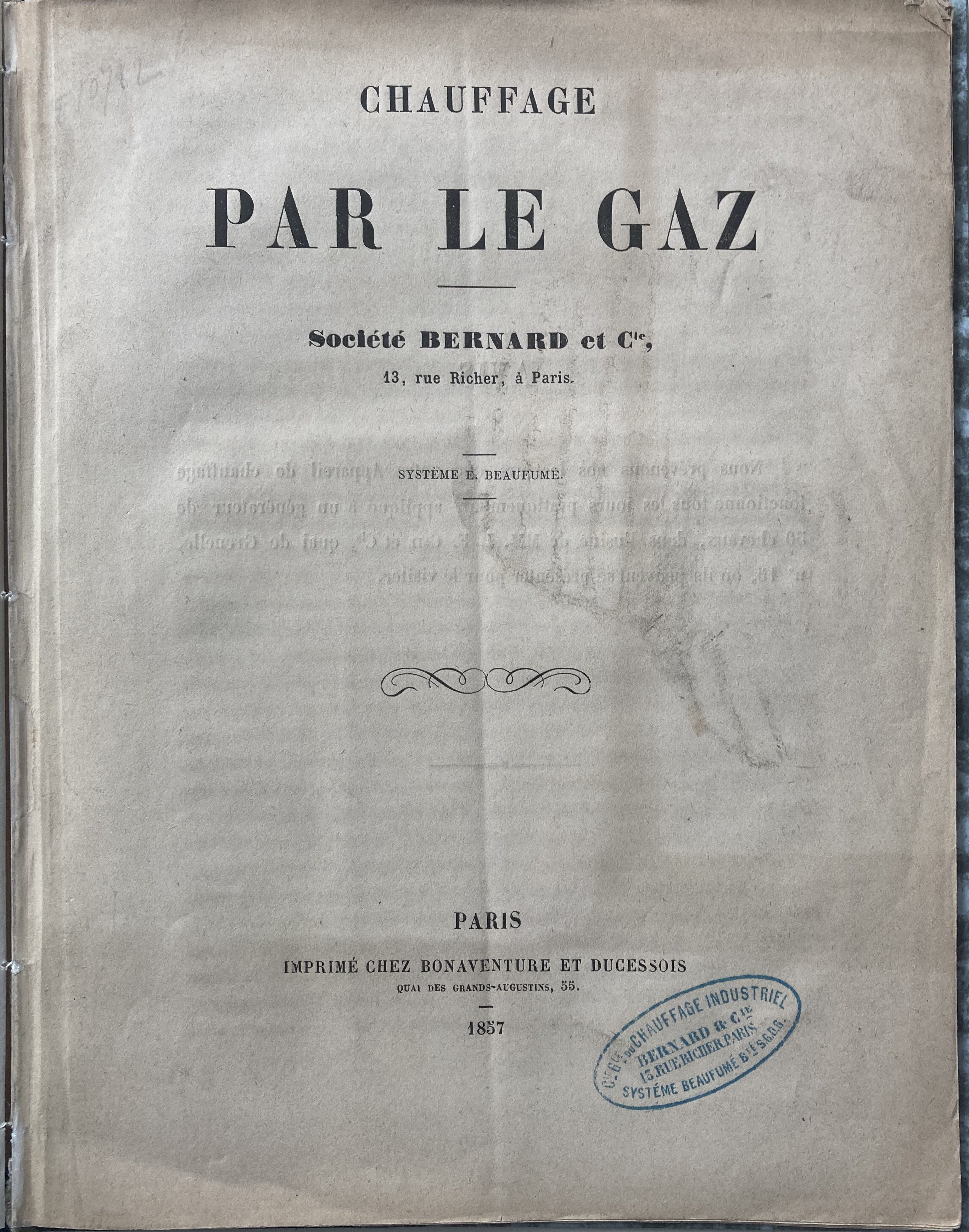 Chauffage par le gaz, système E. Beaufumé. Bernard et Cie. (Paris, France) [Très bon] [Couverture rigide]
