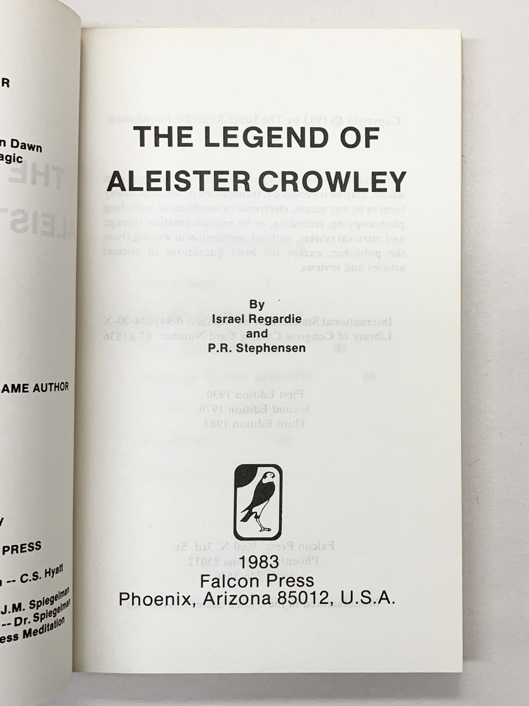 The Legend of Aleister Crowley by Regardie, Israel: Near fine