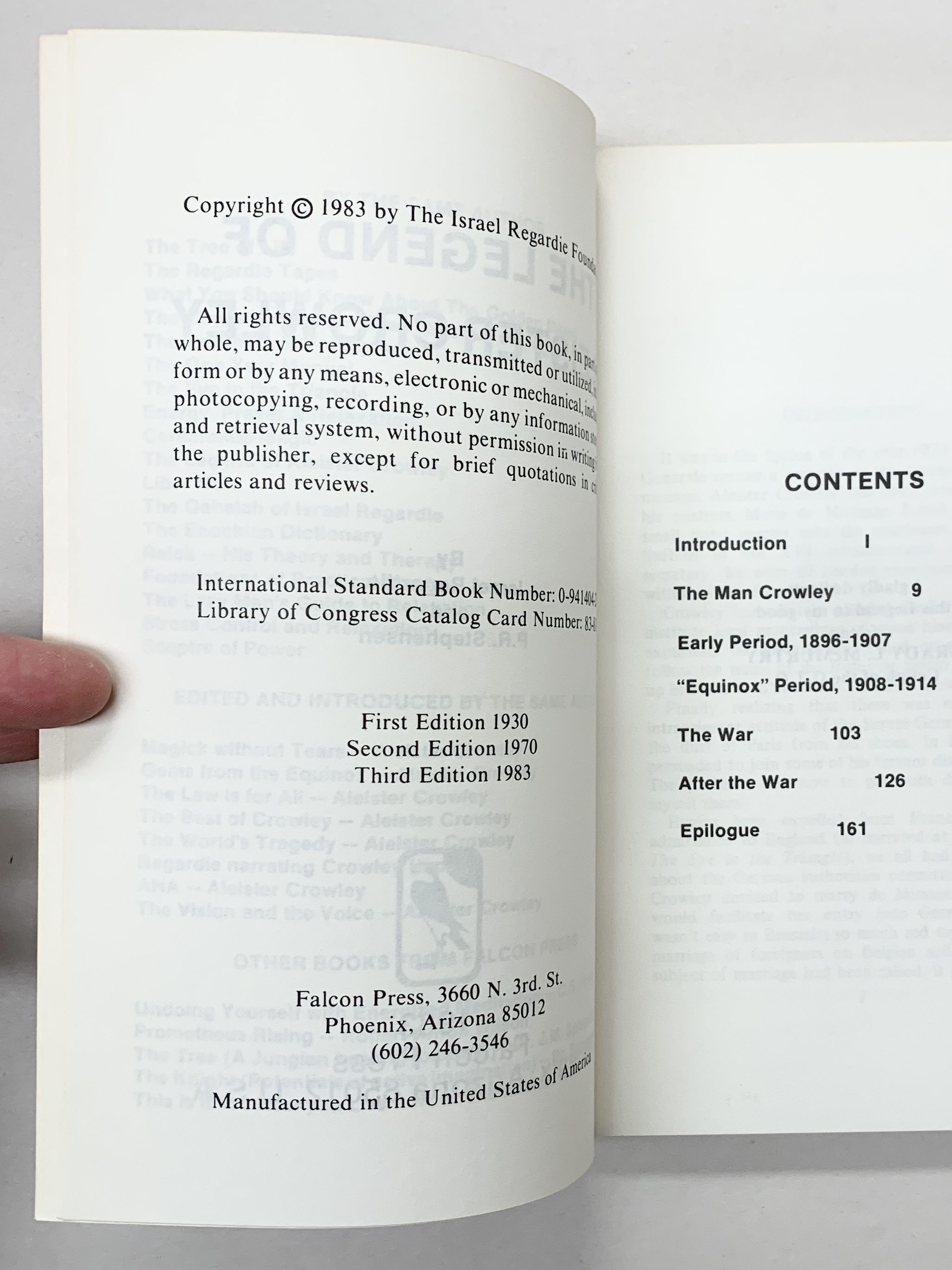 The Legend of Aleister Crowley by Regardie, Israel: Near fine