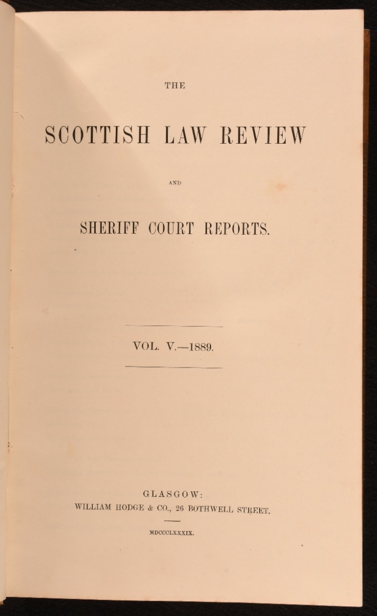 The Scottish Law Review and Sheriff Court Reports 1889 by