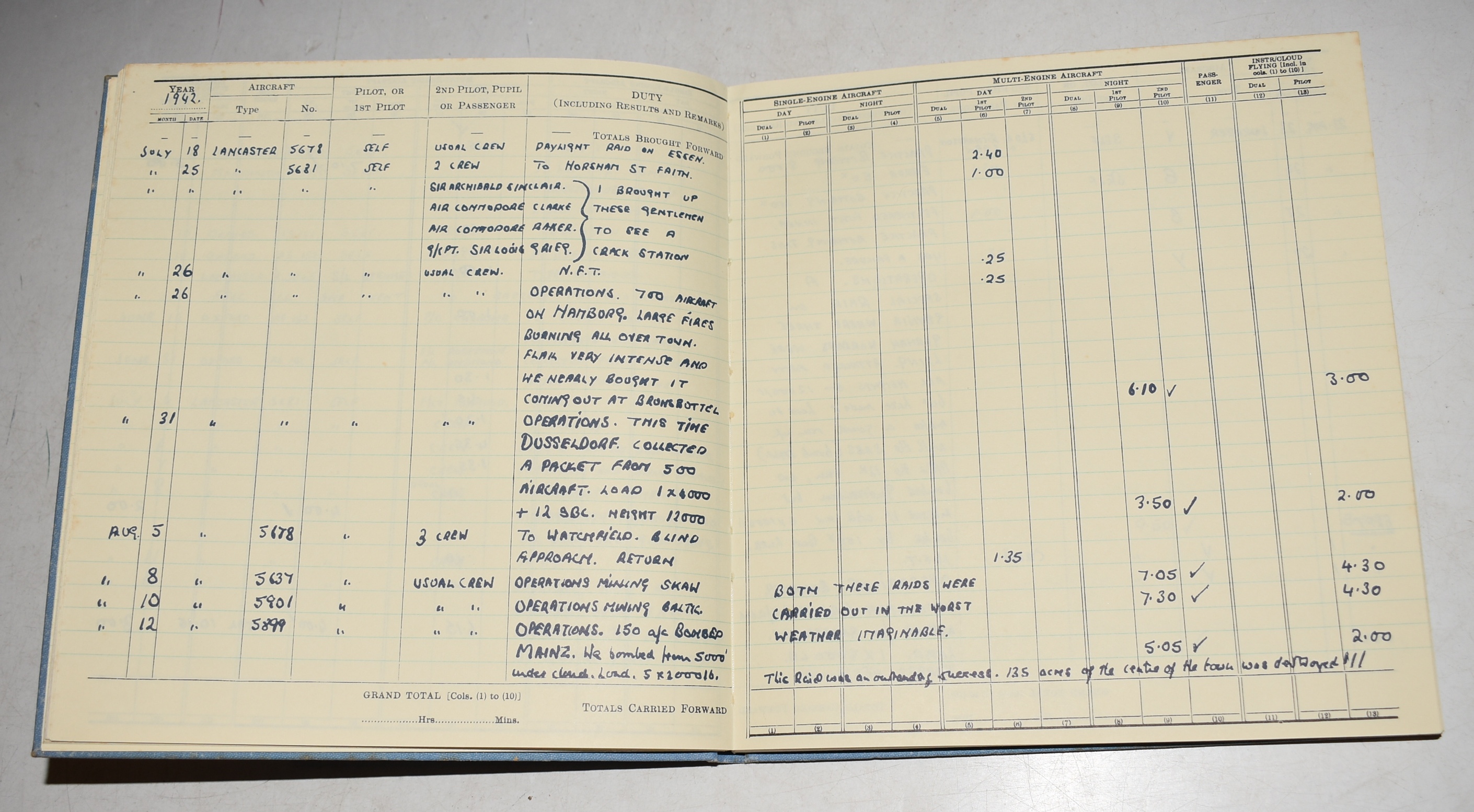 Royal Air Force Pilot's Flying Log book No. 2. W/Cmdr G. P. Gibson D.F ...