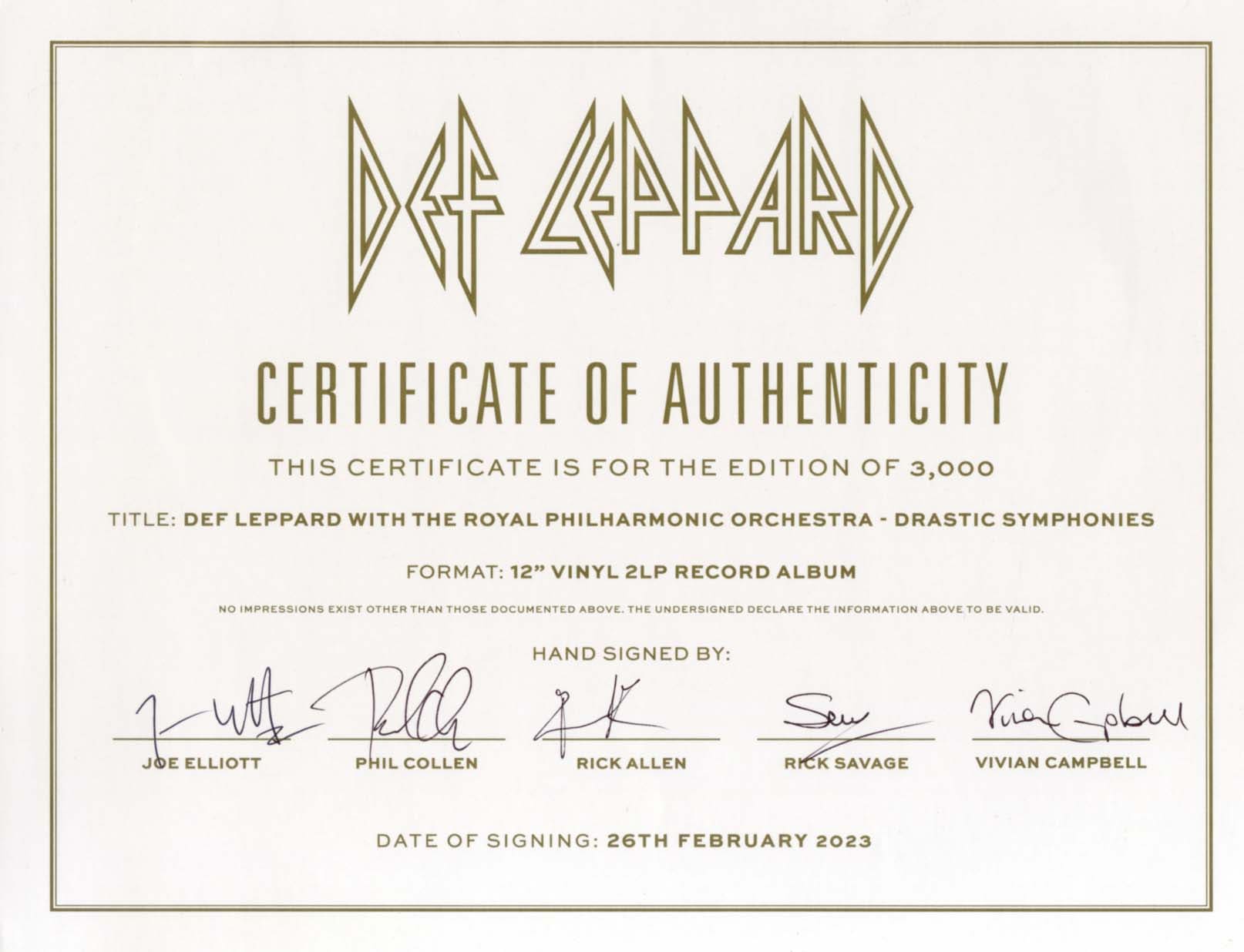 Def Leppard (band) Autographs by Def Leppard (band): Signed by