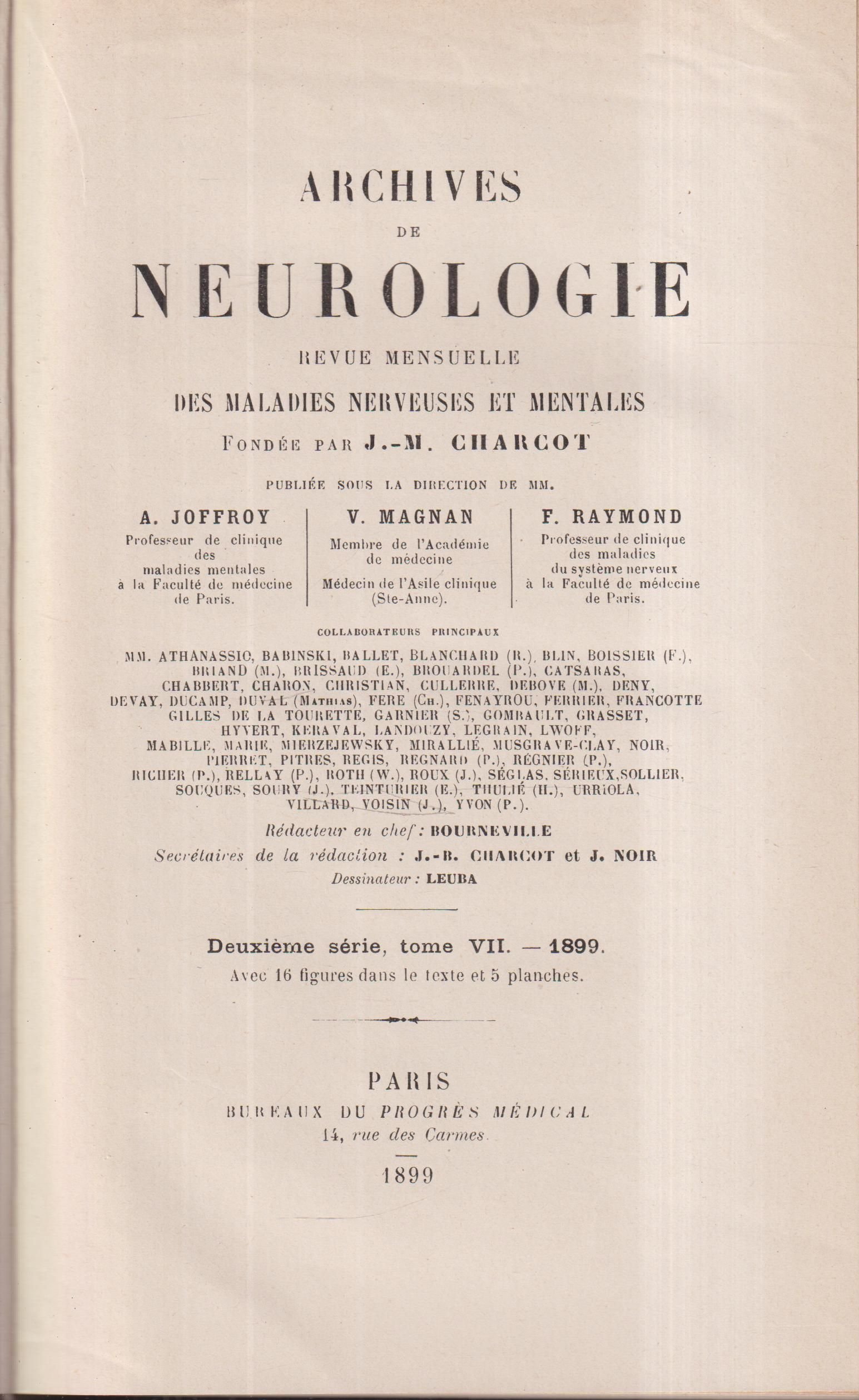 Archives de Neurologie revue mensuelle des maladies nerveuses et ...