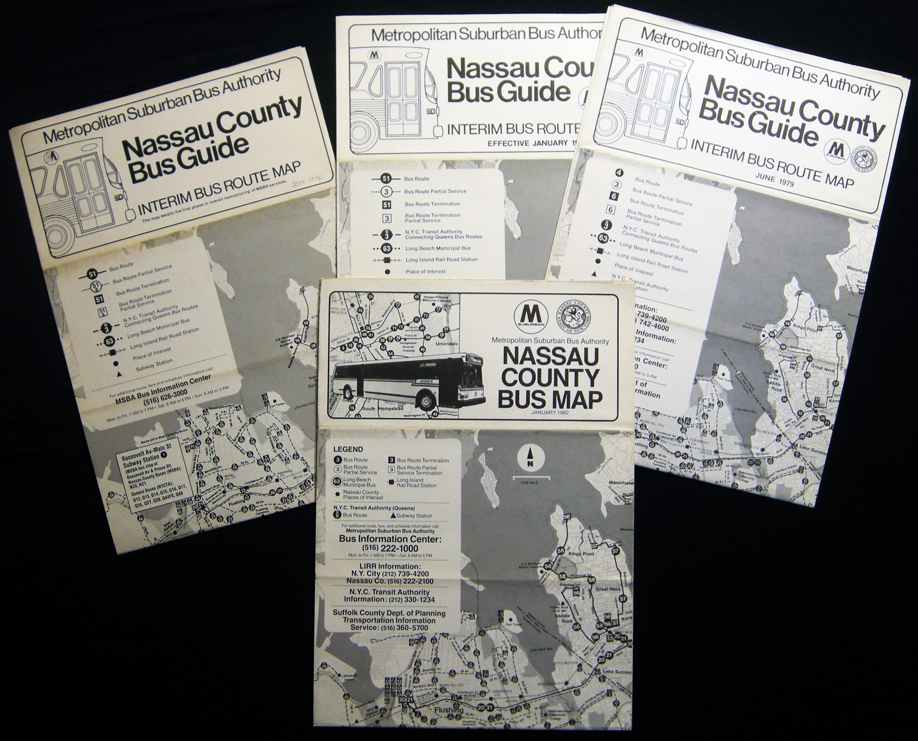 1976 - 1982 Series of 4 Nassau County Bus Guides Issued By the