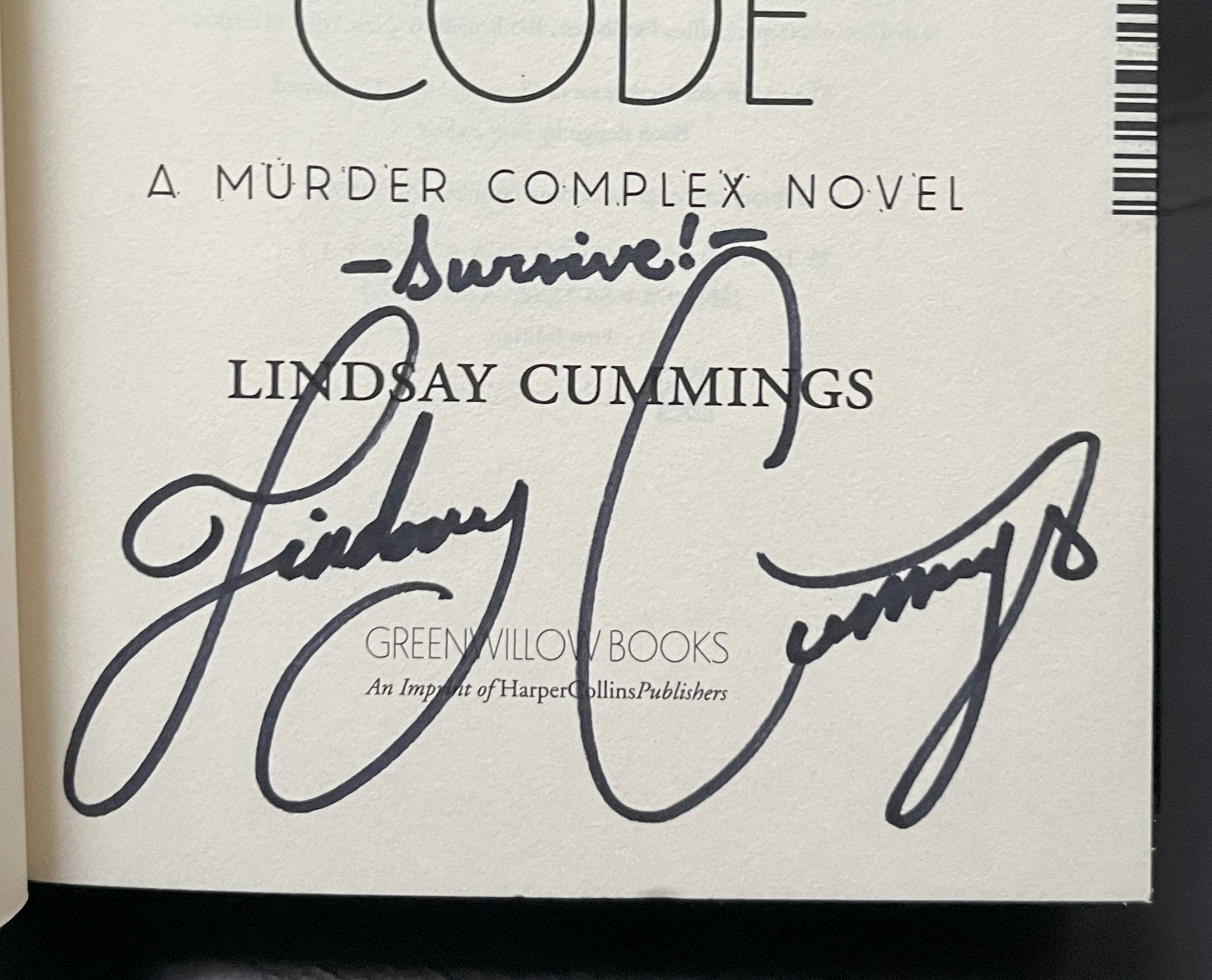 The Death Code (signed first edition) by Lindsay Cummings: Near Fine ...