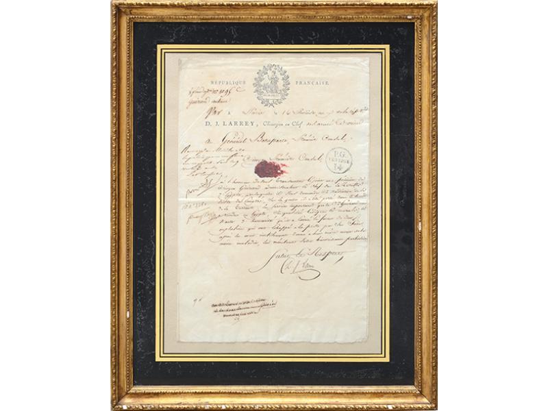 Autograph letter from his surgeon-in-chief, Dominique Jean Larrey. NAPOLEON.