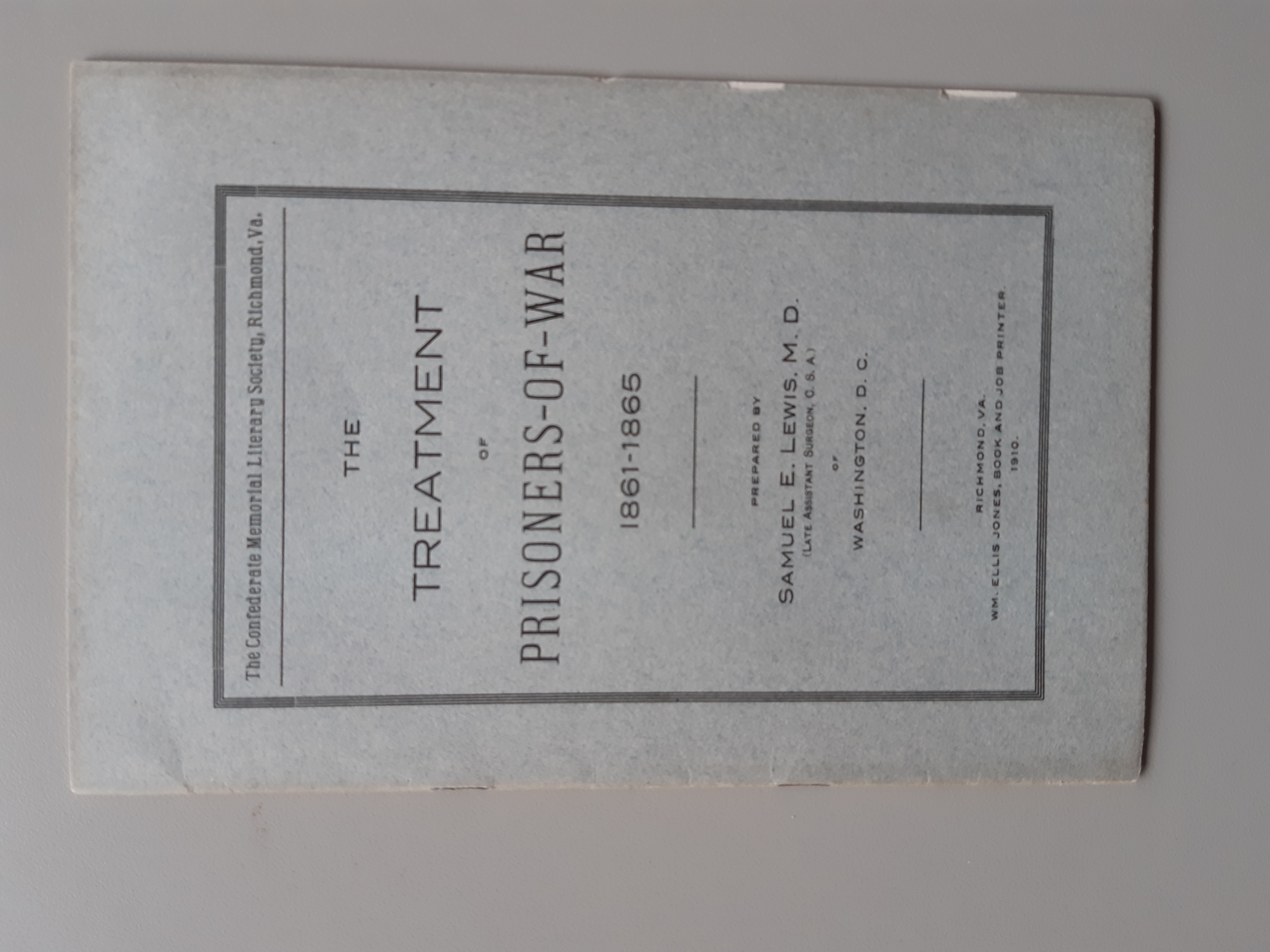 The Treatment of Prisoners of War 1861-1865 by Samuel E. Lewis: Very ...