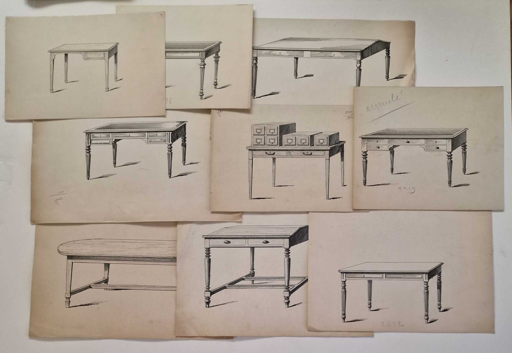 9 Original Hand-Drawn Designs for Desks, Paris Furniture c.1890 Delaunay, Charles [Used - Very good] [Softcover]