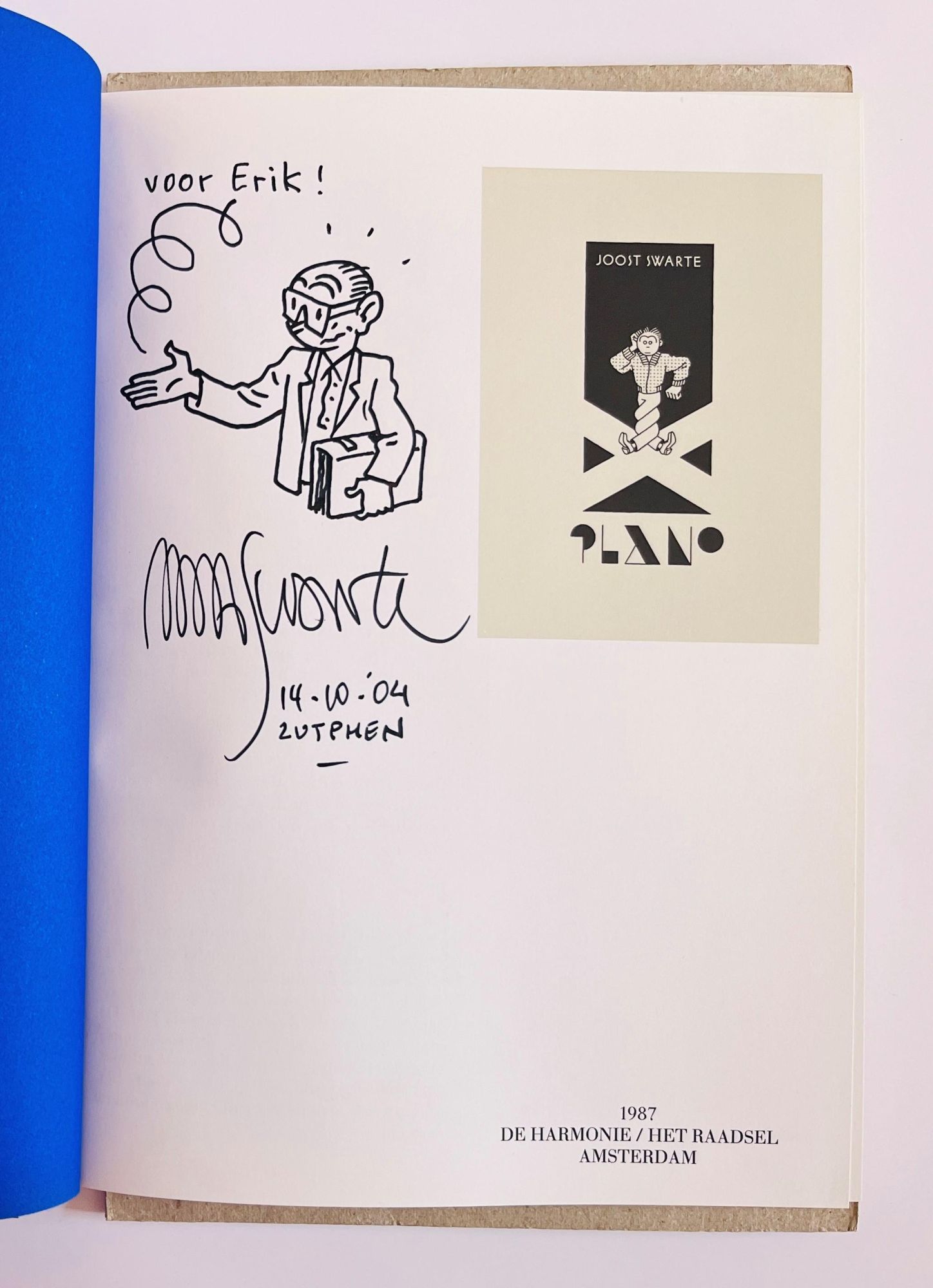 PLANO - with ORIGINAL PEN AND INK DRAWING of Jopo de Pojo, signed JOOST SWARTE Entertainment History,Illustrated Books