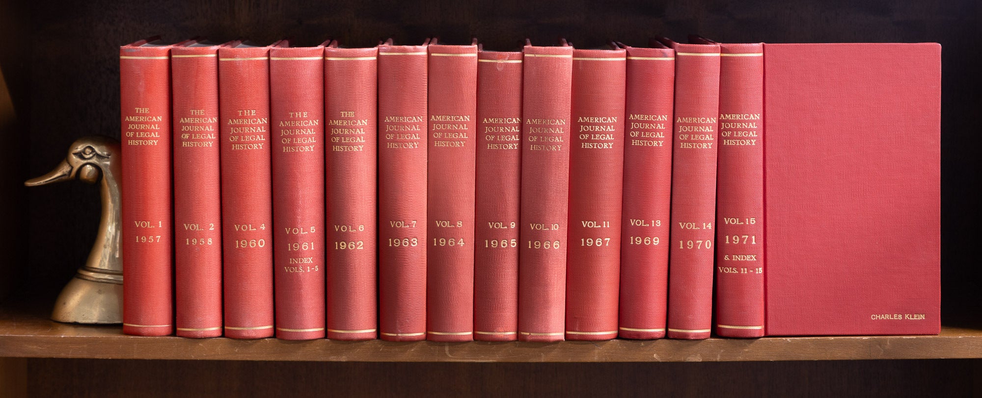 American Journal of Legal History Vols 1-15, lacking 3 & 12. 1957-1971 Surrency, Erwin; American Society of Legal History Antiquarian & Scholarly