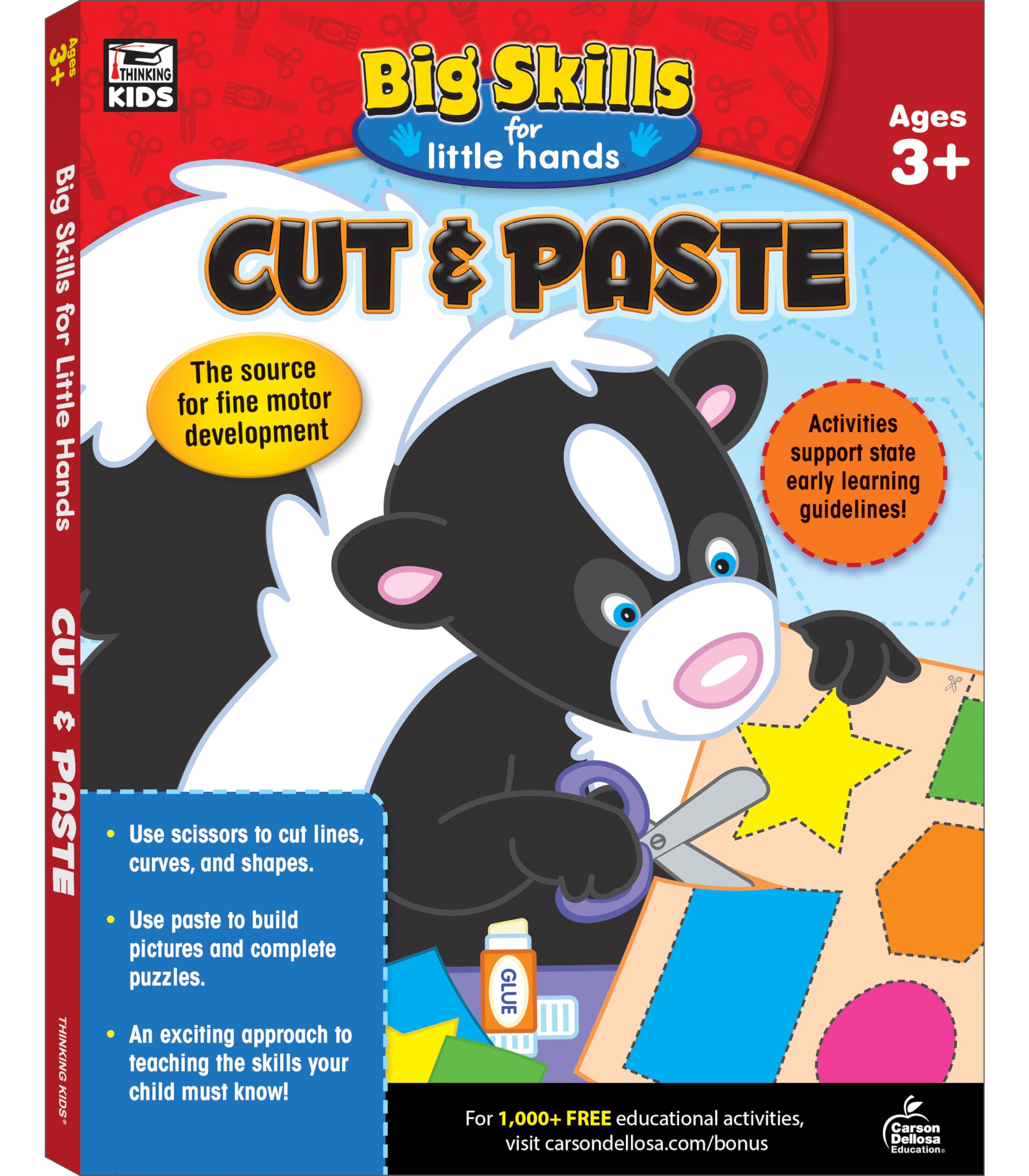 Carson Dellosa Big Skills for Little Hands Cut and Paste Toddler Book, Scissor Skills Preschool Workbook for Kids Ages 3 and Up, Shapes, Puzzles, and