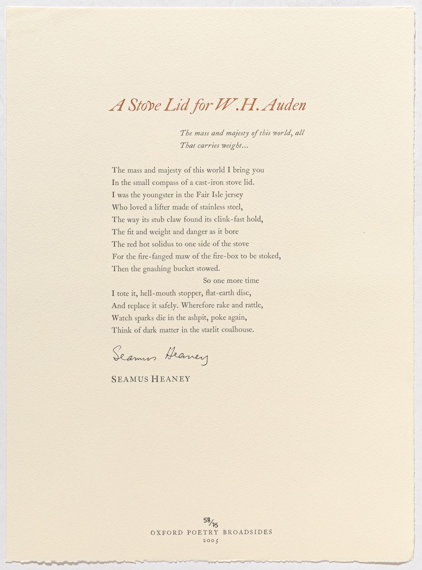 [Broadsides]: Oxford Poetry Broadsides. First Series von HEANEY, Seamus ...