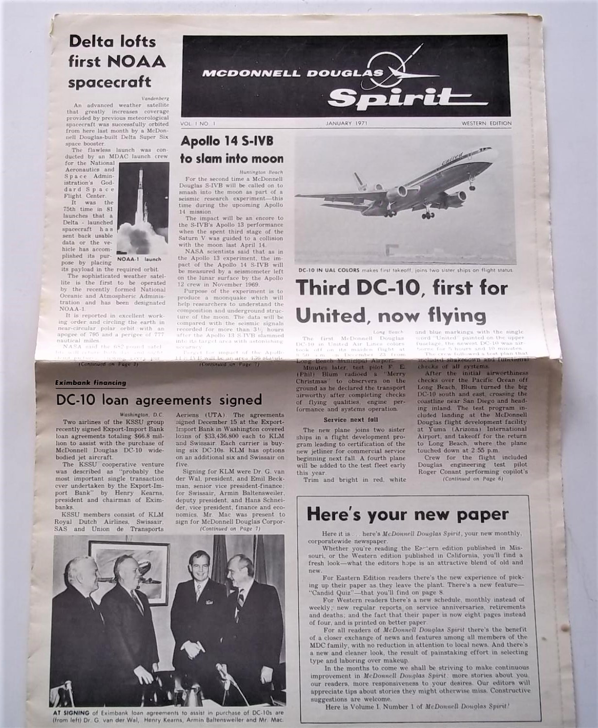 Mcdonnell Douglas Spirit Western Edition Vol 1 No 1 January 1971 By Stan Raymond Western Editor And Mcdonnell Douglas Corporation Vg Newspaper 1971 First Edition Bloomsbury Books