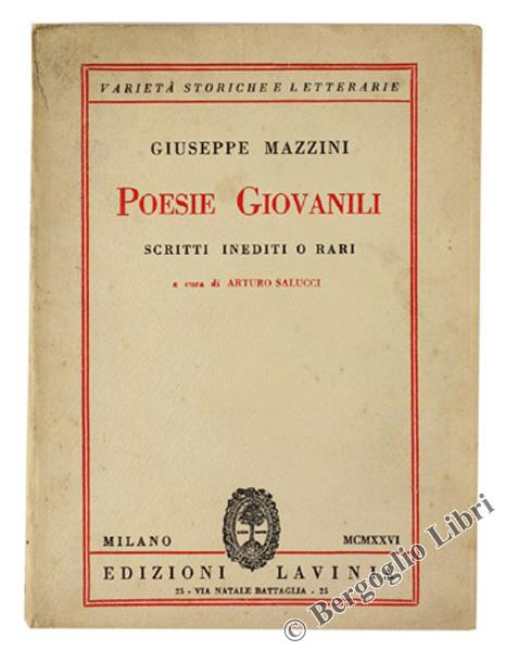 Abebooks POESIE GIOVANILI. Scritti inediti o rari a cura di Arturo Salucci.:
