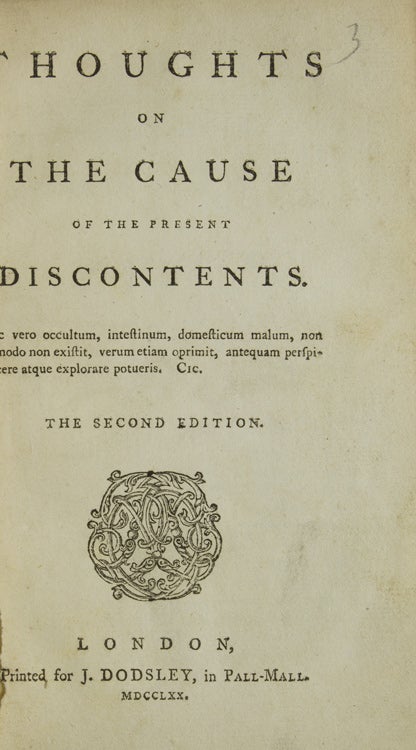 Thoughts on the Cause of the Present Discontents . the Second edition - Burke, Edmund