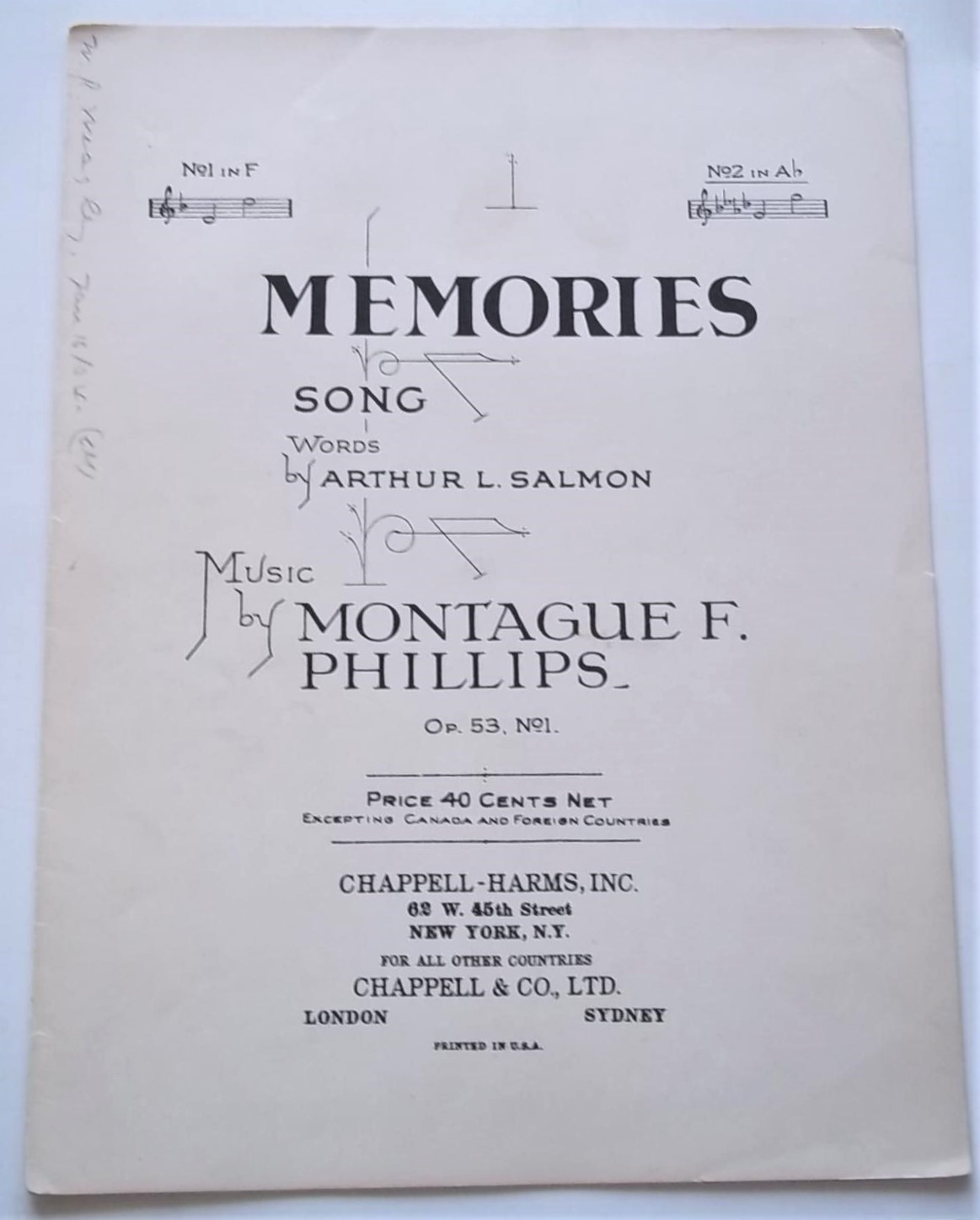 Memories Song (Sheet Music) by Montague F. Phillips (Music By) and
