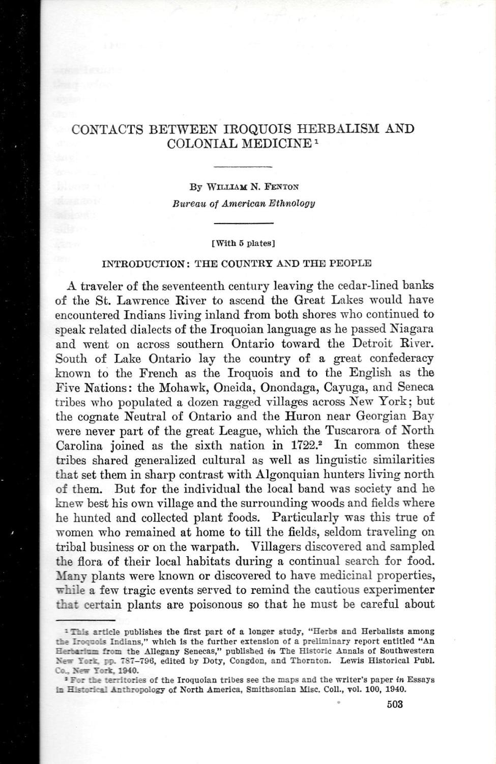 CONTACTS BETWEEN IROQUOIS HERBALISM AND COLONIAL MEDICINE. - Fenton, William N.