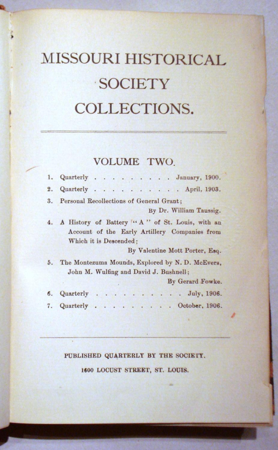 MISSOURI HISTORICAL SOCIETY COLLECTIONS, VOL. 2 NO. 1 7 (JANUARY