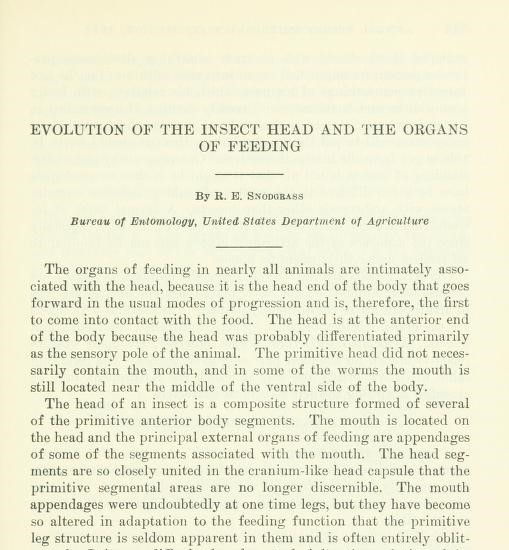 Evolution Of The Insect Head And The Organs Of Feeding by Snodgrass, R ...
