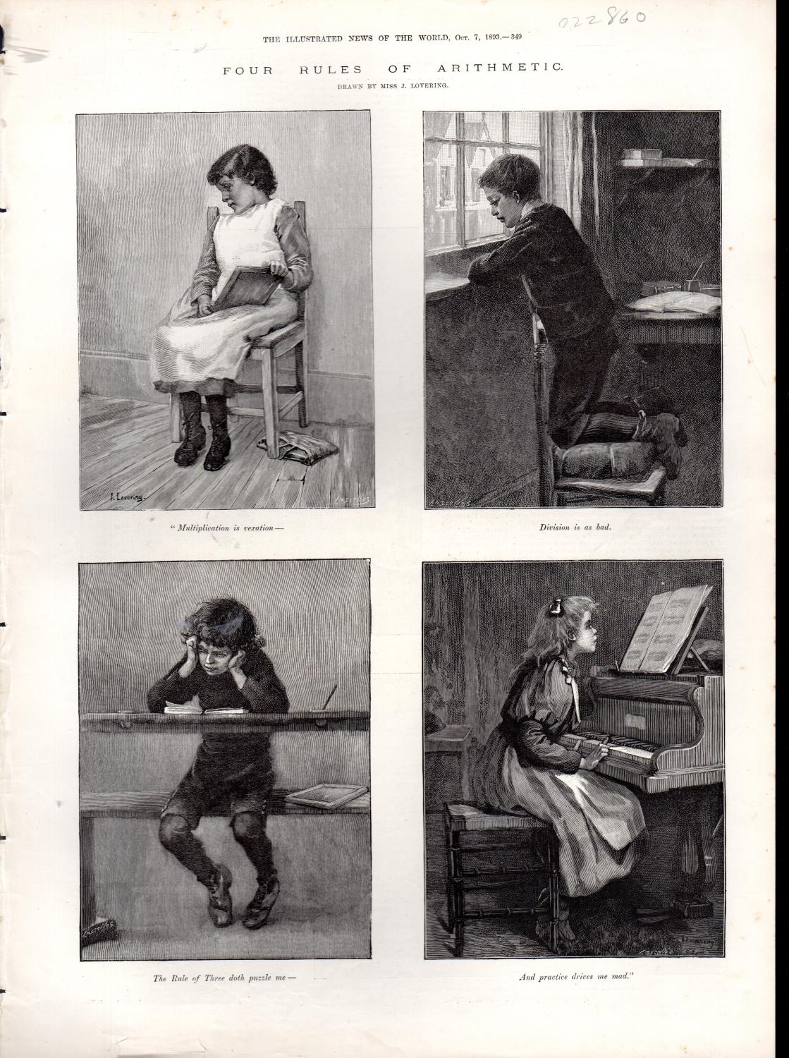 ENGRAVING "The Rules of Arithmetic" . engraving from The Illustrated News of the World, October