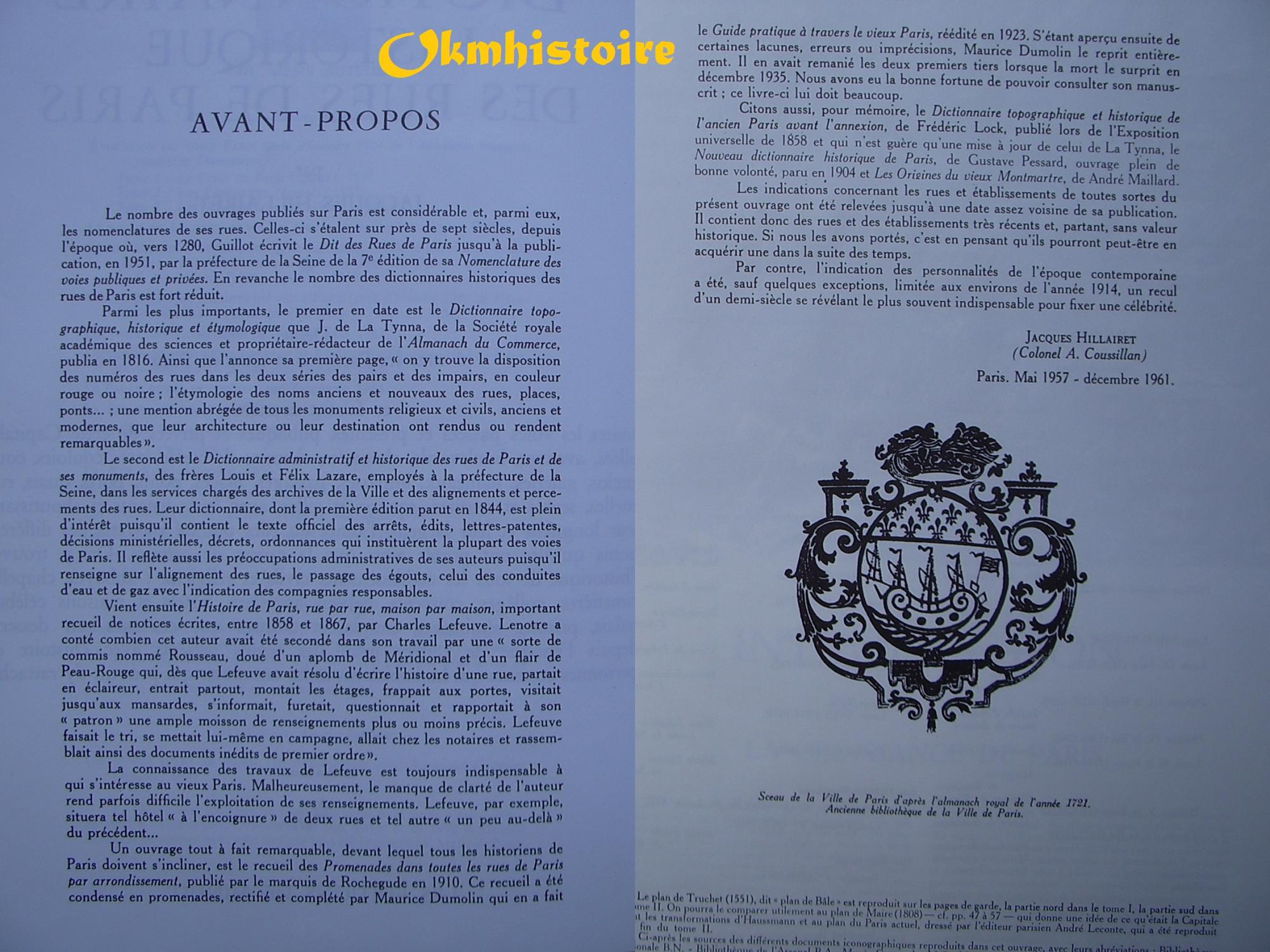 Dictionnaire Historique des rues de Paris -------- 2 volumes Dictionnaire Historique des rues de Paris -------- 2 volumes