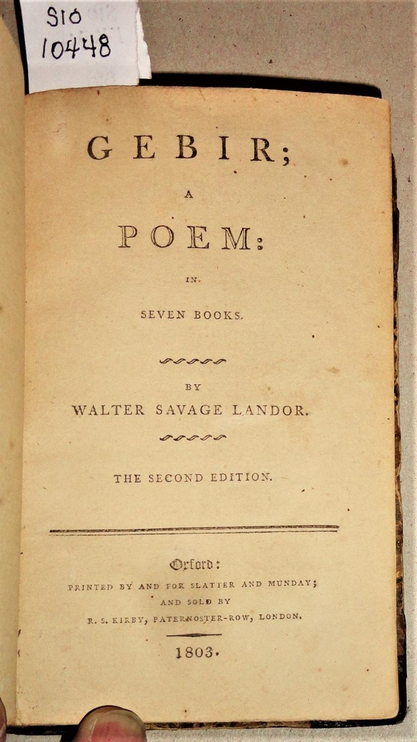 Gebir : a Poem in Seven Books. Landor, Walter Savage [Assez bon] [Couverture rigide]