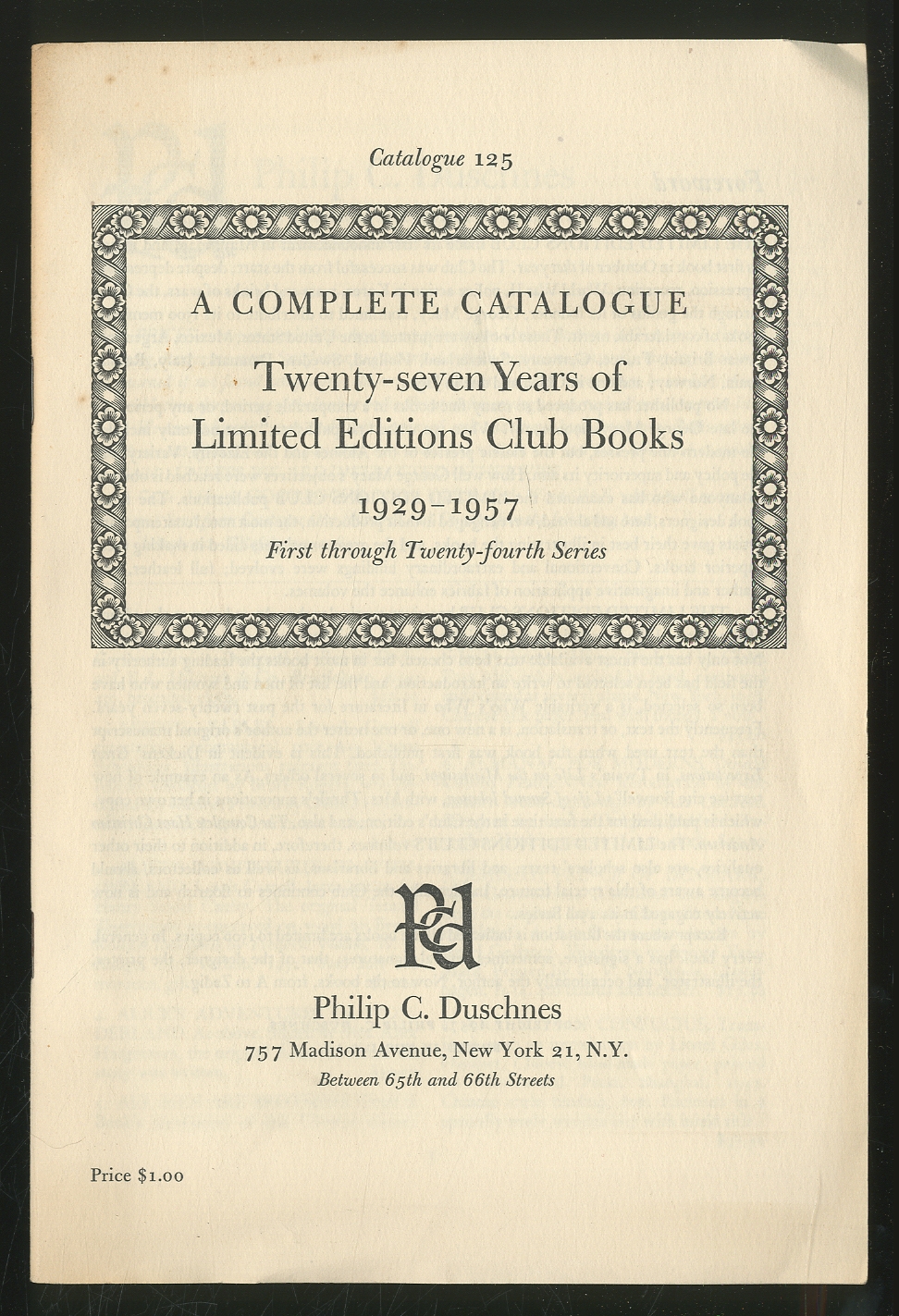 Catalogue 125 A Complete Catalogue Twentyseven Years of Limited Editions Club Books, 1929