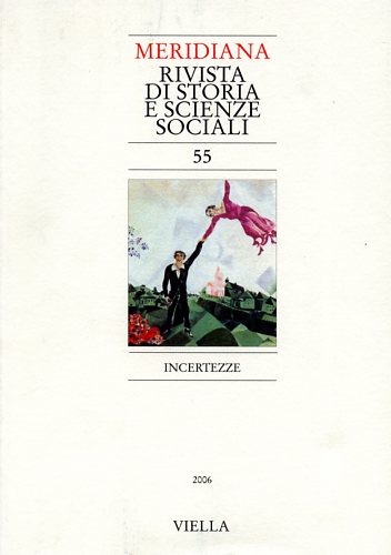 Meridiana. Vol.55: Incertezze. Dall'indice: Nicoletta Bosco, Rocco Sciarrone, La certezza dell'incertezza. Ambivalenze e rimedi. Rita Palidda, Fare famiglia senza certezze. Un'indagine su coppie di lavoratori atipici di una città meridionale. Enrica Morlicchio, Sopravvivere in condizioni di incertezza cronica a Napoli. Antonella Meo, Vulnerabilità sociale e incertezza quodidiana. Donne in famiglie monoreddito a Torino. Aide Esu, Convivere con la paura: vita quotidiana in uno scenario di guerra. Nicoletta Bosco, La drosofila e altre storie: ovvero dell'incontro tra normalità e certezza. Enzo Colombo: Normale-anormale: una categoria di analisi o una categoria di pratiche? Manuela Olagnero, Arrivare prima. Politiche dell'anticipo e condiz<ione infantile. Marina Piazza, Velocità-lentezza. Italo De Sandre, Responsabilità e tempo. Monica Quirico, La socialdemocrazia svedese nell'Unione europea: il dibattito su occupazione e welfare.