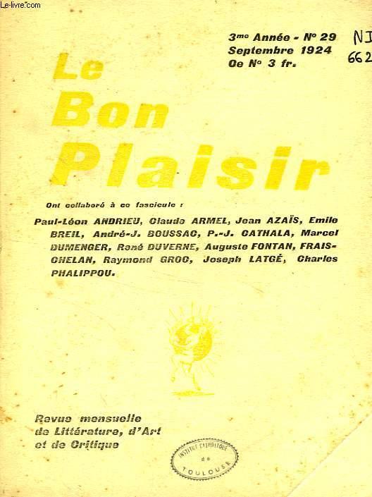 LE BON PLAISIR, 3e ANNEE, N° 29, SEPT. 1924 by COLLECTIF: bon ...