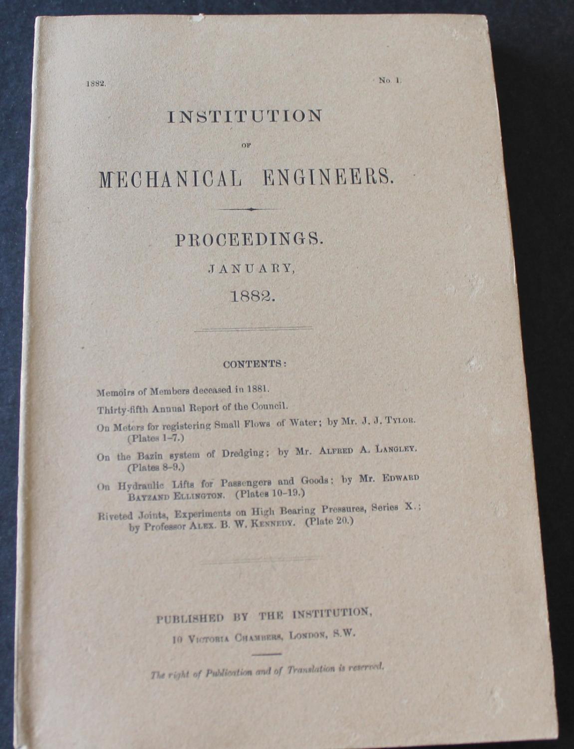 On Hydraulic Lifts for Passengers and Goods by Ellington; On the Bazin system of Dredging by