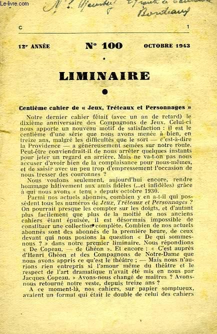 JEUX, TRETEAUX ET PERSONNAGES, 12e ANNEE, N° 100, OCT. 1943 COLLECTIF [Bon] [Couverture souple]