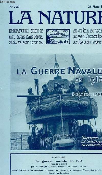 Culture - La nature n° 2262 - La guerre navale en 1916 et la bataille du  Jutland par E. Bertin, ancien directeur du Génie Maritime