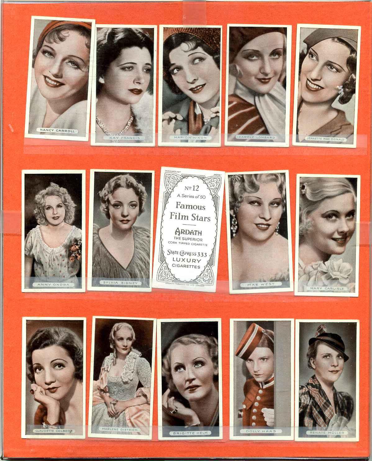 carreras cigarette cards film stars Cigarette cards