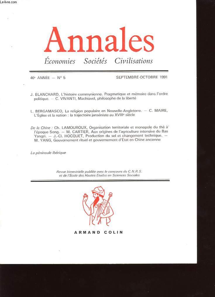 ANNALES : ECONOMIES SOCIETES CIVILISATIONS 46 ANNEE N 5 - COLLECTIF