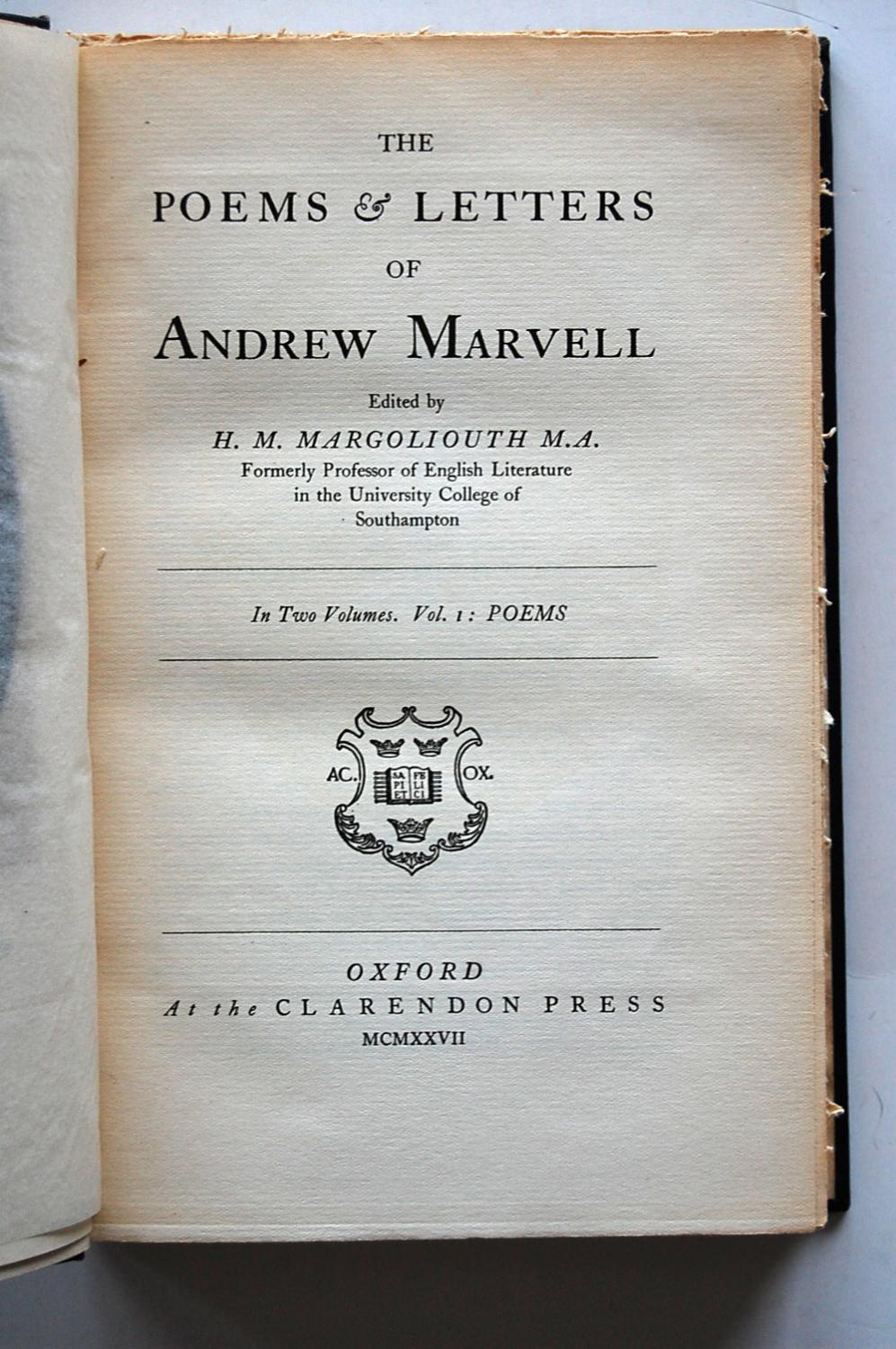 The Poems and Letters of Andrew Marvell by Marvell, Andrew; H. M